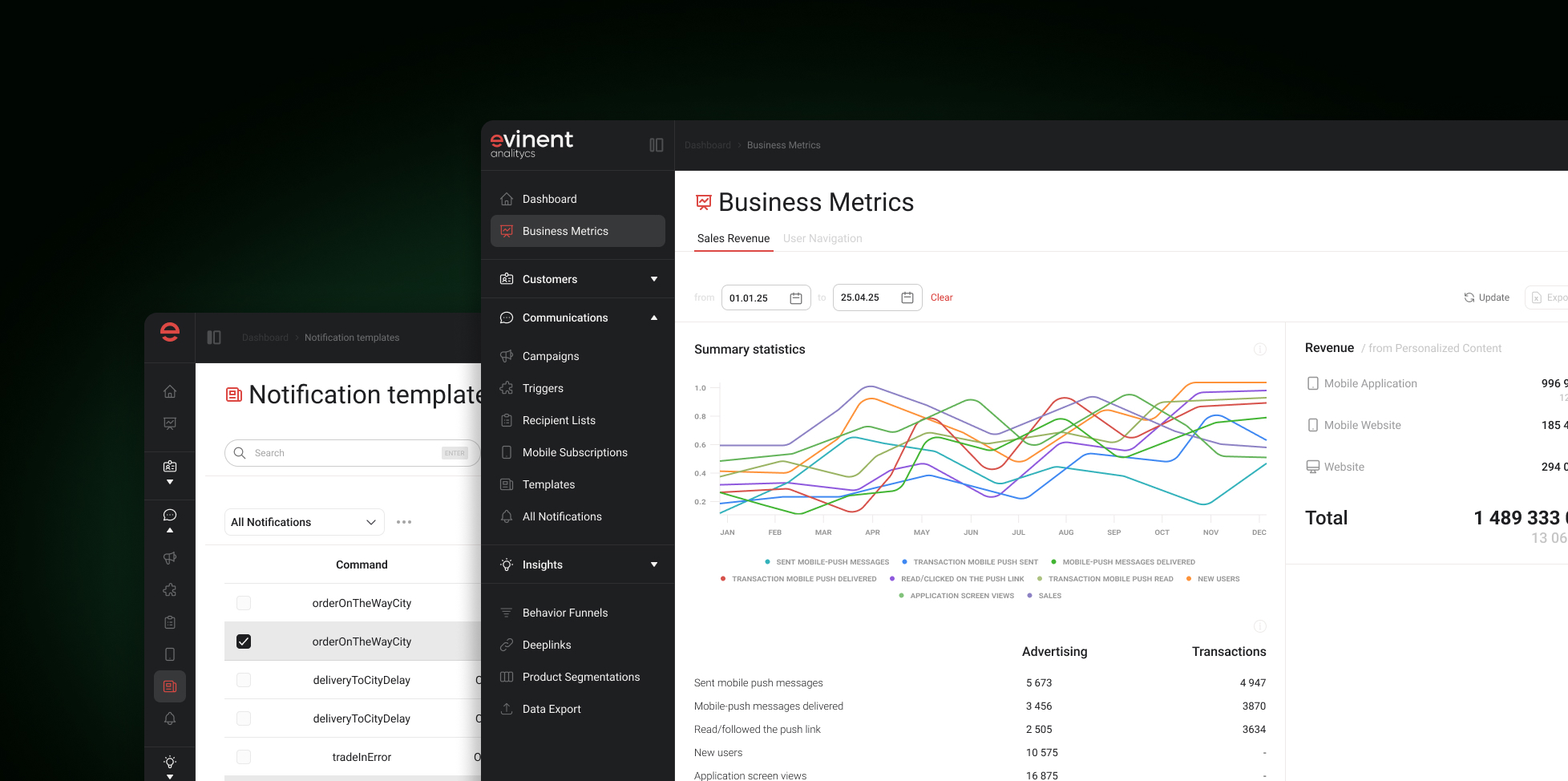 evinent analytics interface